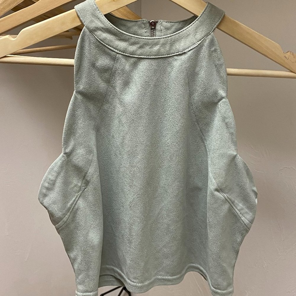 Charlotte Russe teal suede scalloped crop top